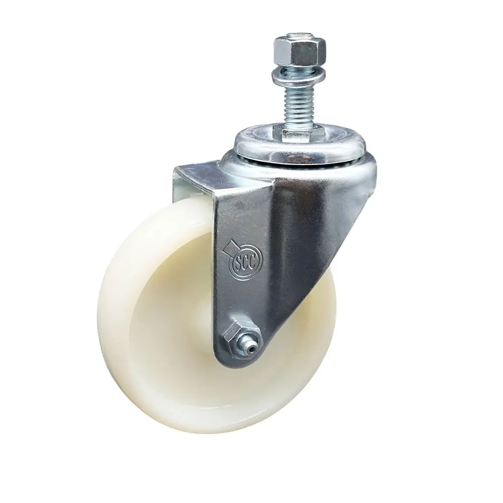 Service Caster SCC-TS20S414-NYS-121315 Nylon Swivel Threaded Stem Caster with 4x1.25 in. White Wheel, 0.5 in. Threaded Stem, Low Friction, Stem Mount