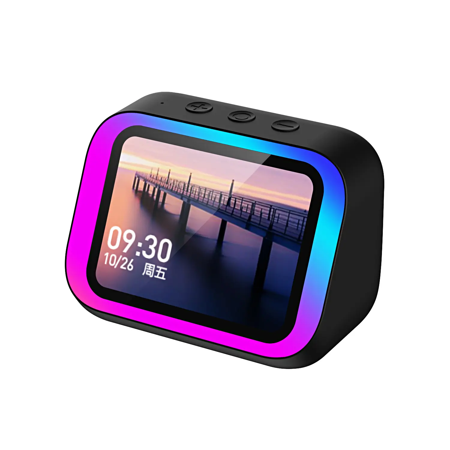 Smart Speaker, Digital Alarm Clock with 4" HD Smart Touchscreen - AI Speaker & Smart Clock with RGB Nightlight, Calculator, Weather Forecast, 2x Bass, AI Voice Assistant - Type-c Rechargeable Battery, Perfect Gift for Family and Friend