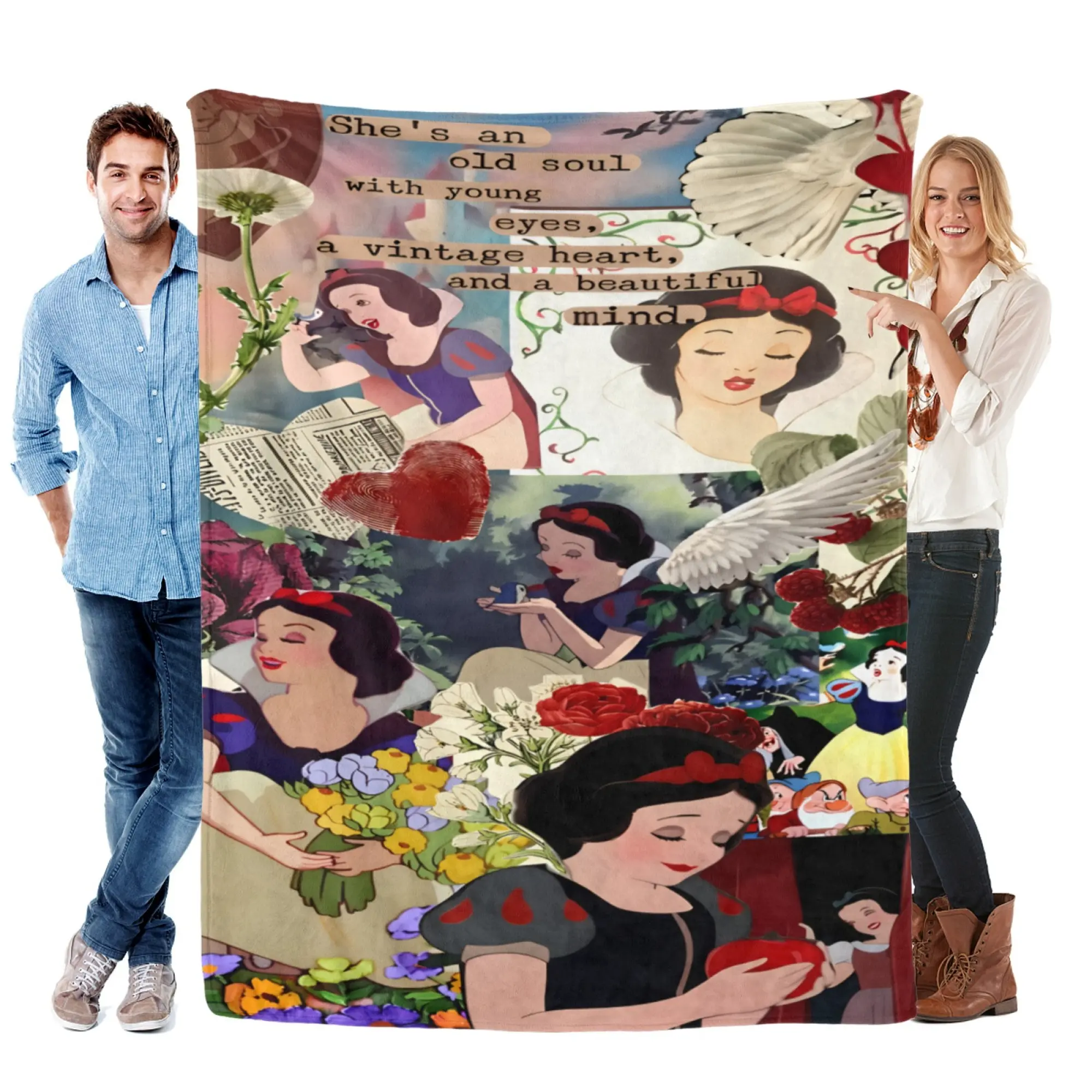 Disney Princess Snow White Fleece Blanket - 3D Fairy Tale Scrapbook Print, All-Seasons Aesthetic Decor, Ideal for Adults, Birthday Gift