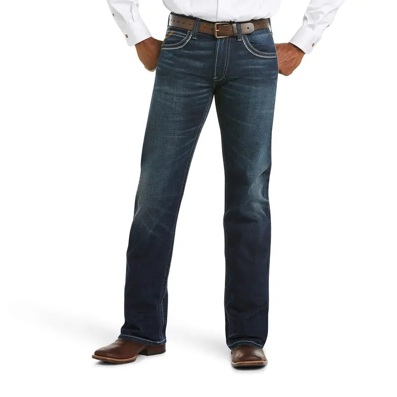 Ariat Men's M5 Coltrane Slim Fit Straight Leg Jeans - Cotton-Elastane Clothes with Deep Pockets & Heavy-Duty Zippers, Stretch, Pants, Denim, Fitted, 18 ½" Straight Leg, Belt, 30X34, Menswear, Hardware, Cotton Blend, Belt Detail Men's Jeans, Casual, Engine