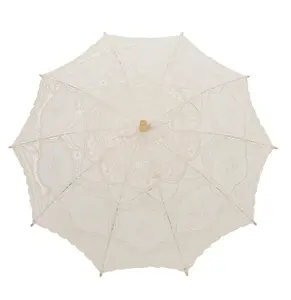 Cotton Lace Parasol Umbrella with Wooden Handle Vintage Lolita Coquette Look for Wedding Bridal Umbrella Decoration for Photoshoot, Costume Theme Party, Halloween