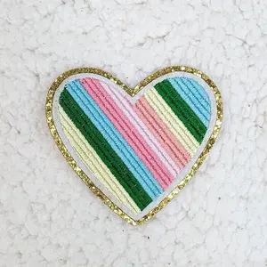 Multicolored Heart Embroidered & Glitter HAT/POCKET Patch