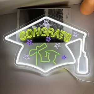Congrats Grad LED Neon Sign, Graduation Party Decor Adjustable Congrats Graduation Sign, Dorm Room Backdrop, Celebration Gift for Class of 2026 Graduation Party Decor Gift