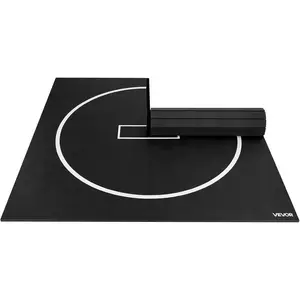 VEVOR 10ft/5ft Wrestling Mat, Martial Arts Foam Wrestling Mat for Home Gym Workouts Exercise, Waterproof PVC Roll-Up Training Mats with Circles, for Gymnastics, Tatami, Jiu Jitsu BJJ MMA Judo
