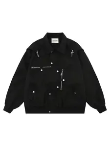 Men's Solid Color Metal Button Decor Collared Jacket, Loose Casual Comfy Fashion Long Sleeve Asymmetrical Snap Button Design Outerwear for Daily Outdoor Wear, Men Cloths for Fall & Winter
