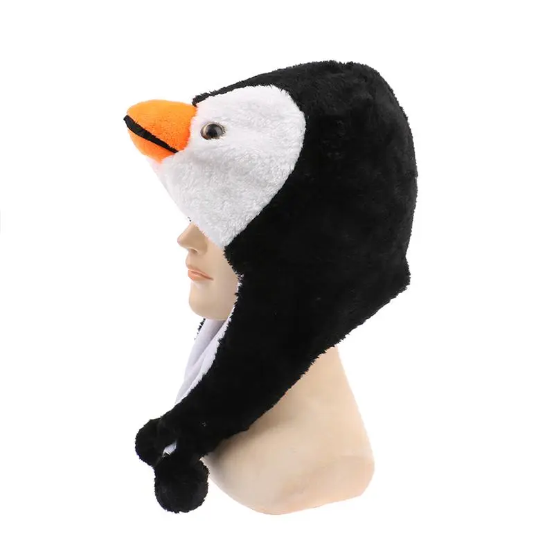1PC Hat Warmer Soft Animal Ear Warmers Unisex Cozy Winter Earflap Beanie Hat Cartoon Penguin Mascot Plush Cap