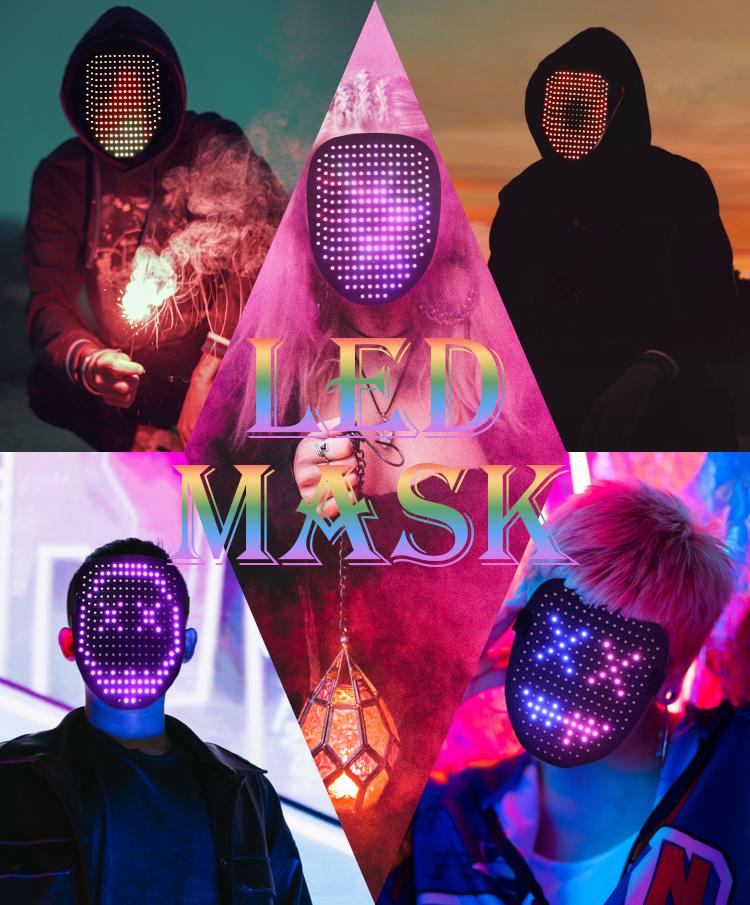 Halloween LED Mask with 50 Gesture Sensing Changeable Lighted Face, Unisex LED Transforming Masquerade for Costume Cosplay Party Plastic Rgb