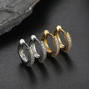Cubic Zirconia Hoop Earrings for Men Women, 14K Gold Plated Huggies Earrings for Women (Unisex)