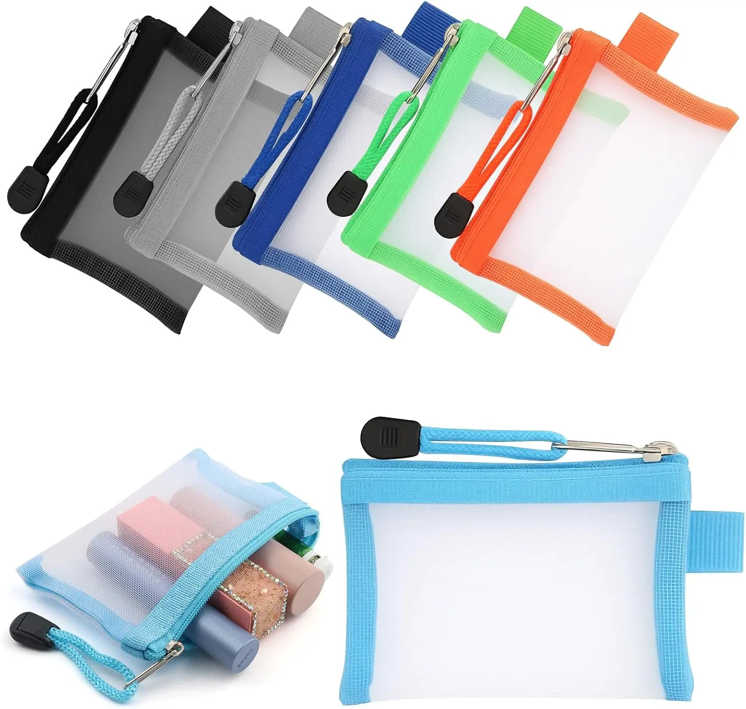 Mini Mesh Pouch with Zipper, 3 x 4.5 Inch Small Mesh Bags Portable Nylon Zipper Pouch, Travel Organizer for Cosmetic Toiletries Lipstick Coin Card Key Holder