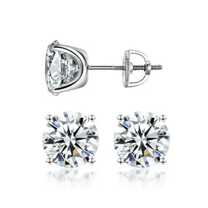 Solitaire Four Prong Earrings Screw Back Lab-Created VVS Moissanite Stud Earring S925 Sterling Silver Moissanite Jewelry Perfect Birthday Mother’s Day Gift for Men Women Wedding Set