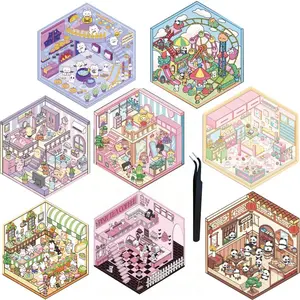 3D Miniature Scenes Sticker, 8 Sets DIY House Sticker, Scene Set Sticker, Sticker Packs, Office Stationery & Supplies