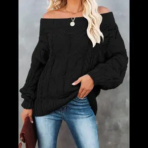 Women's Plain Textured Off Shoulder Sweater Casual Drop Shoulder Long Sleeve Jumper for Daily Wear Ladies Knitwear for All Seasons Loose Fit Year Round Wear