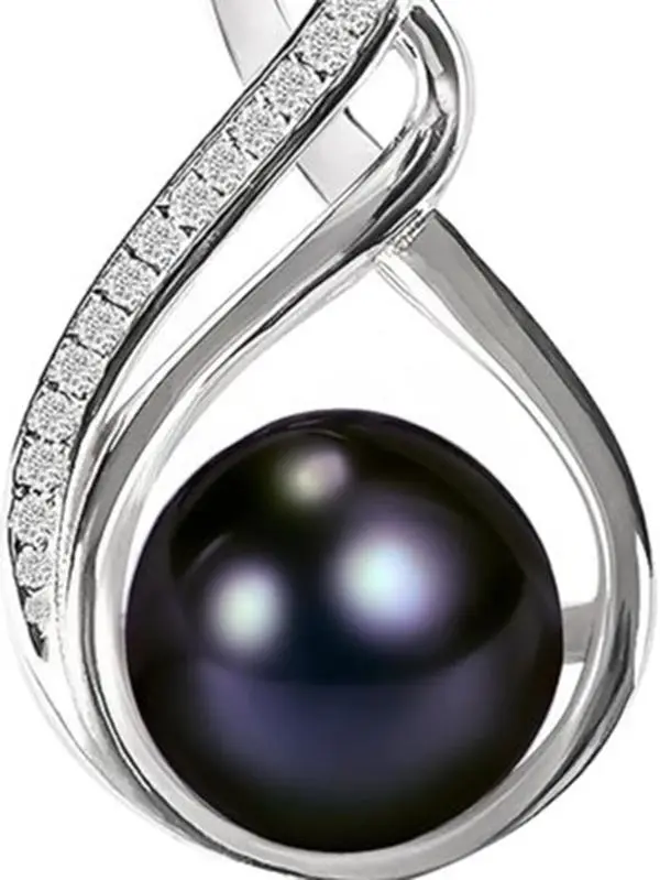 PEARLURA 9mm AAA+ Freshwater Cultured Black Pearl Necklace for Women, 18K Gold-Plated 925 Sterling Silver Pendant, 18" + 2" Extender