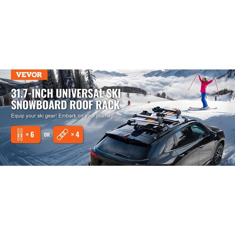 VEVOR Ski Snowboard Roof Rack 31.7" Universal Ski Rack for Car Roof with Lock