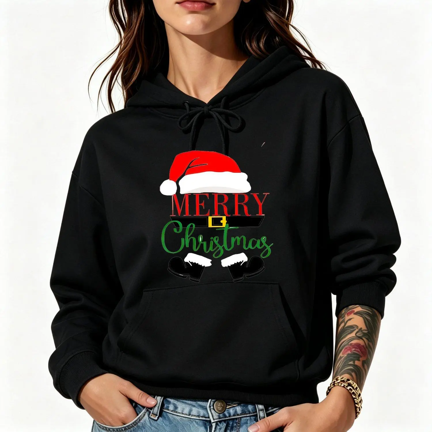 Merry Christmas Santa Holiday Graphic Men Hoodies Festive Pullover Casual Cozy Winter Christmas Season Gift Idea Classic Streetwear Holiday Party
