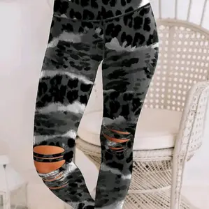 Tie-Dye Animal Print Ripped Knee Leggings
