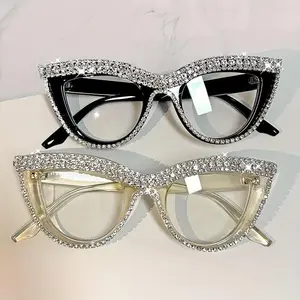 Sparkly Design Women's Elegant Rhinestone Decor Cat Eye Frame Eyeglasses, Stylish Eyeglass, Trendy Vintage Eyeglasses, Chic All-match Fashion Accessories for Daily Use perfect for Photo Shoots