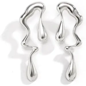Gold Irregular Waterdrop Earrings – Liquid Metal Statement Dangle Earrings for Women, Thick & Hypoallergenic Jewelry Gift