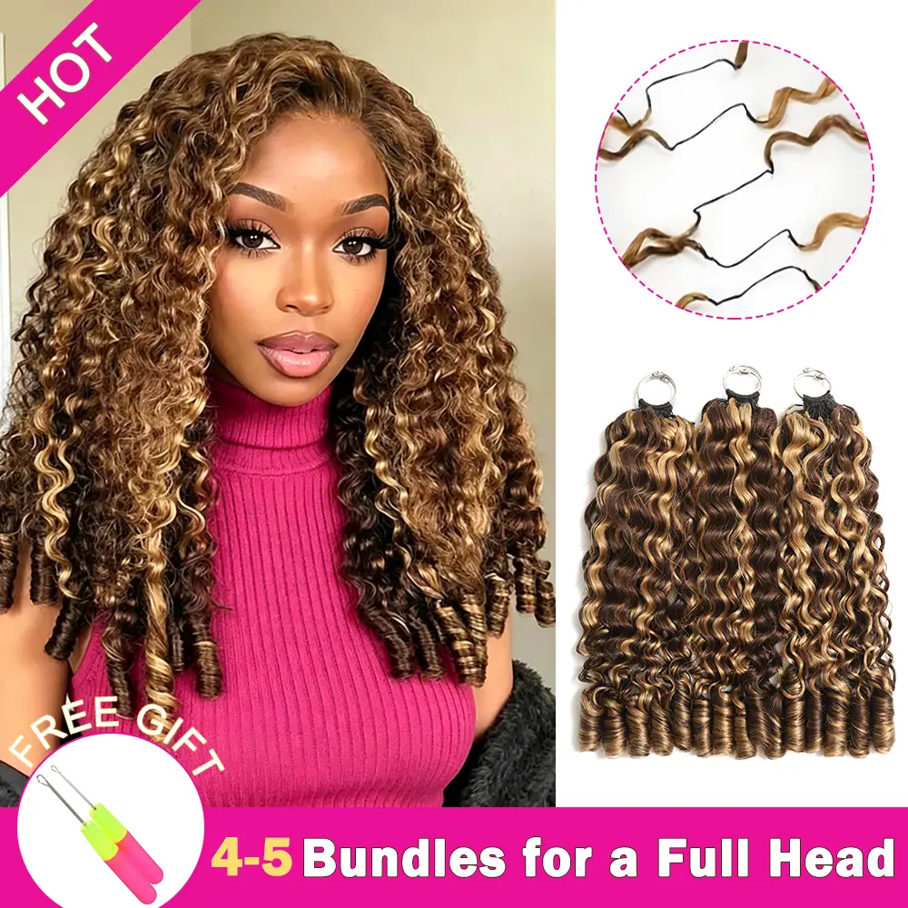 【New Color】Asakiss P4/27 Honey Blonde Burmese Curly Crochet Human Hair #4 Chocolate Brown Crochet Hair for Miracle Knots Highlight 99J Burgundy Feather Crochet Hair Pre-Separated 50g/Pack 40 Strands/Pack 4-5 Packs for Full Head Protective Hairstyles