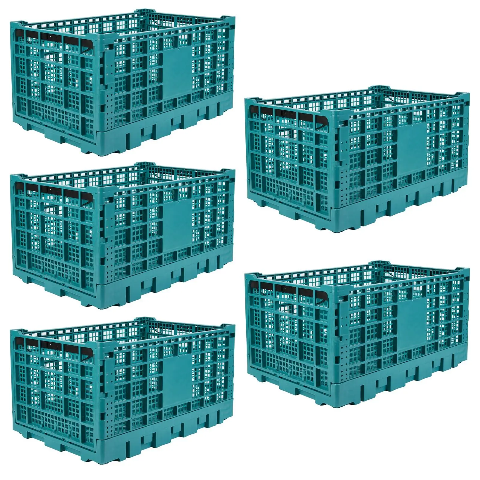 Garvee Heavy Duty Collapsible Plastic Storage Box 5 Pcs, 70L Large Capacity Foldable Moving Container, Stackable Utility Storage Crates for Vehicle Trunk, Office, Garage and Warehouse, Green