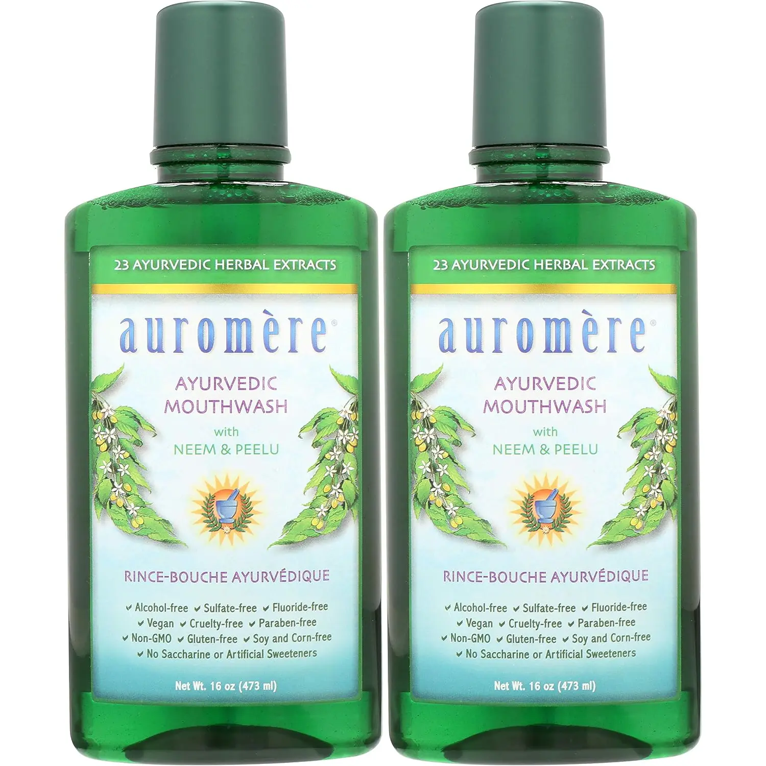 Auromere Ayurvedic Mouthwash - Vegan, Fluoride Free, Alcohol Free, Natural, Non GMO (16 fl oz), 2 Pack