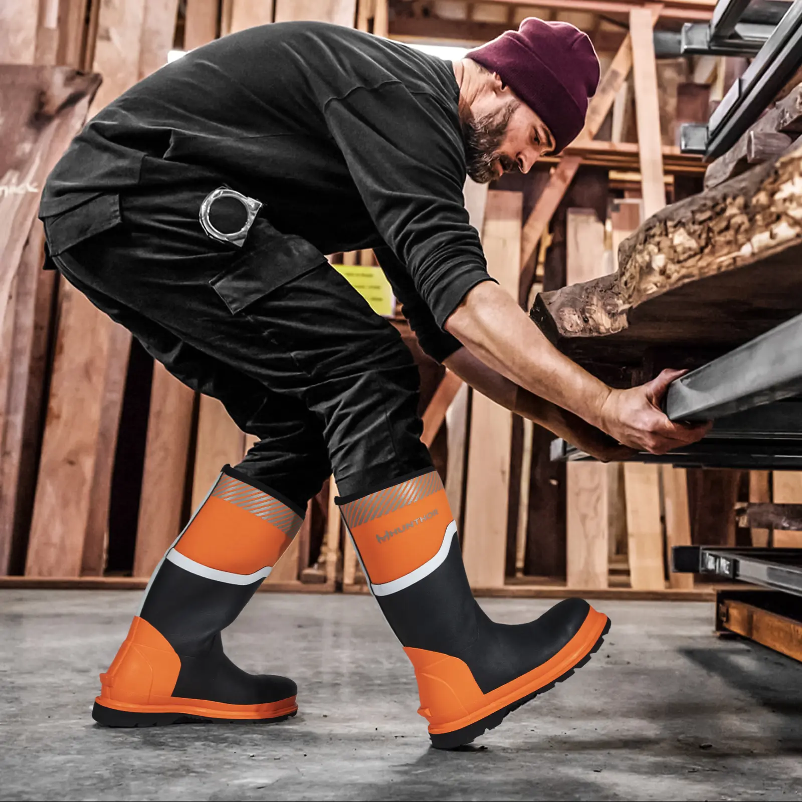 Hunthor Steel Toe Rubber Boots for Men, Safety Reflective 