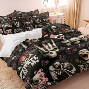 Realistic Skull Pirate Emblem Print Duvet Cover Set and 1-2 Pillows No Inner, 3D Skeleton Hand Bone, Tattoo Portrait, Layered Skull Head, Comfortable Soft Bedding, Realistic Skull Aesthetics Bedroom Decor, Gift Choice