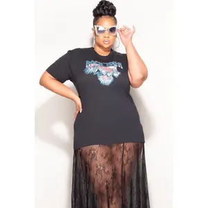 Final Sale Plus Size "Rock Tour'" Graphic Top in Black and Blue (Top Only Skirt Sold Separately)
