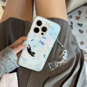 Blue Ind Cat Ocean World Phone Case Protector with Lanyard, Dual-Function Protective Shockproof Case for Apple iPhone 11 12 13 14 15 16 17 Pro Max, Casing