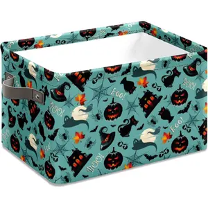 Boo Basket Cube Organizer Bins Trick or  Bags Spooky Basket Stuffers for Boyfriend Dual Handles for Closet Shelf 10x14x8 Inch
