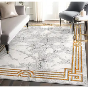 Huntington Retro Marble Border Glam Rug - Classic Marble Rug with Elegant Border, Ideal for Home Decor