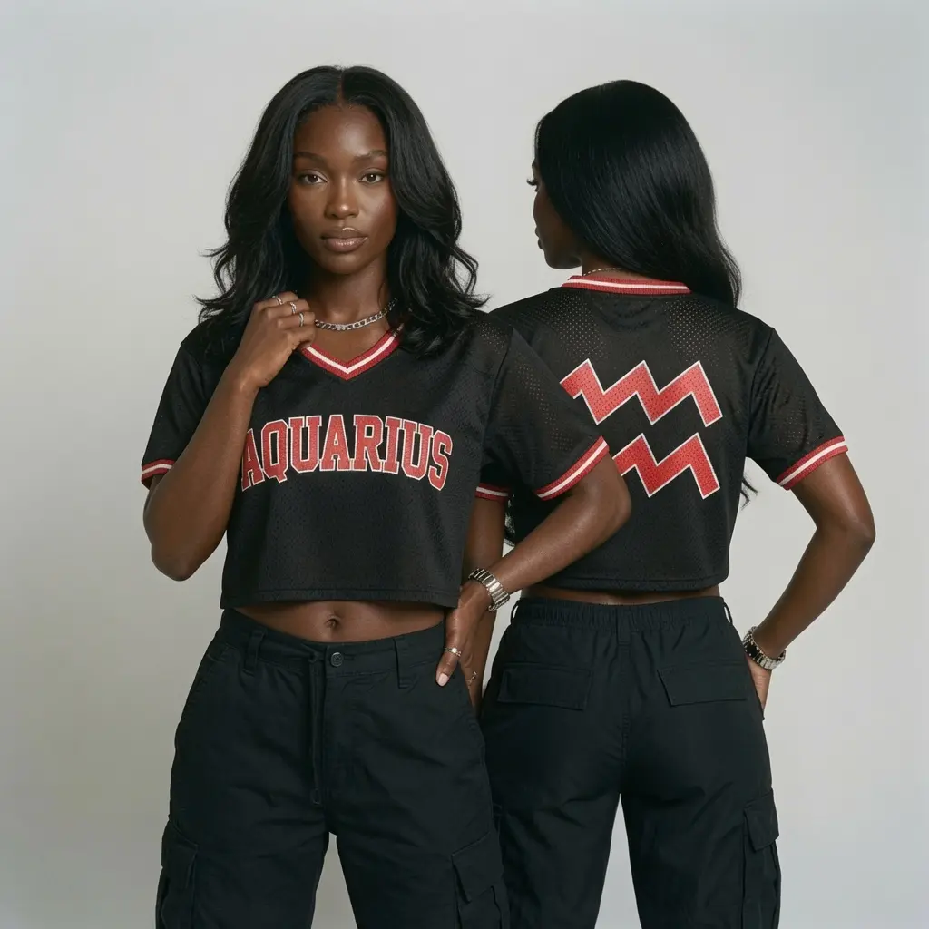 Zodiac Mesh Crop Top Jersey for Women, Astrology Horoscope Graphic V-Neck Athletic Shirt, Breathable Summer Sports Crop Top, Personalized Star Sign Birthday Gift, Unisex Celestial Jersey