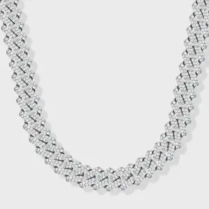 White Gold Plated Iced Prong Cuban Chain - 12mm Fashion Accessories