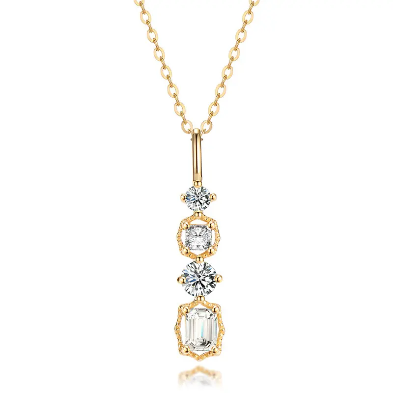 14K Gold Emerald Cut Charm Necklace, Wedding Jewelry, Wedding Necklace, Dainty Shamrock Pendant, Bridesmaid Gift for Her