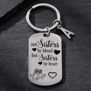 Sisters By Heart Keychain - Stainless Steel Key Chain Ring with Engraved Message, Birthday Graduation Gift for BFF Best Sisters, Durable and Long-Lasting, Perfect Token of Friendship and Sisterly Love