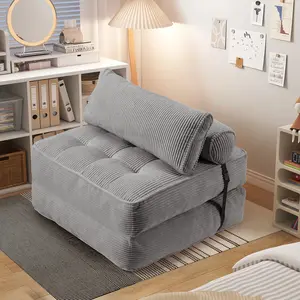 Erommy Folding Out Chair Bed, Convertible Sofa Bed with 2 Pillows, Portable Couch Bed Comfy Floor Sofa Lounge for Living Room Bedroom, Dark Gray/Black