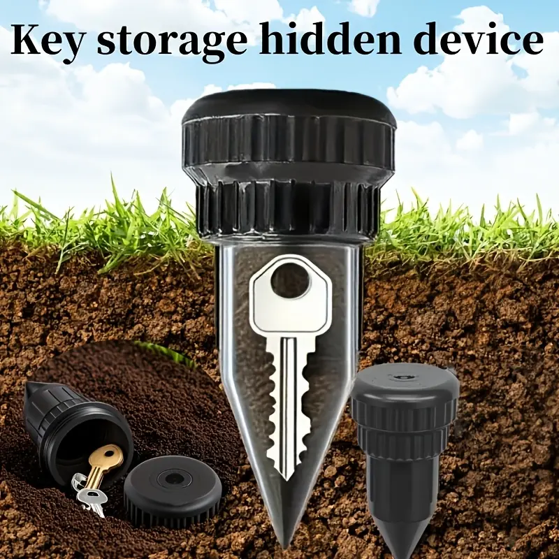 1-2-piece sprinkler key concealer-realistic key concealer (hidden cone+cover), key anti-theft storage device-outdoor garden lawn waterproof key safe, which can be easily inserted into the garden lawn underground to prevent water and corrosion..
