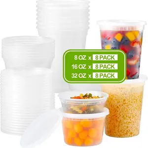 24 Sets Plastic Deli Food Containers with Lids, 8 Oz 16 Oz 32 Oz Variety Pack, Airtight, Freezer Dishwasher Microwave Safe, Soup Containers