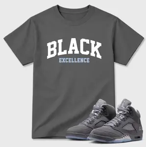 Shirt Match AJ 5 Wolf Grey 2026 Sneaker Matching Black Excellence T-Shirt, Wolf Grey 5s Shirt, Unisex Top, Classic Fit Casual Short Sleeve Tee