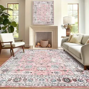 Boho Style Geometric Pattern Rug, 1 Count Vintage Style Non-slip Floor Mat, Decorative Carpet for Home Living Room Bedroom Kitchen
