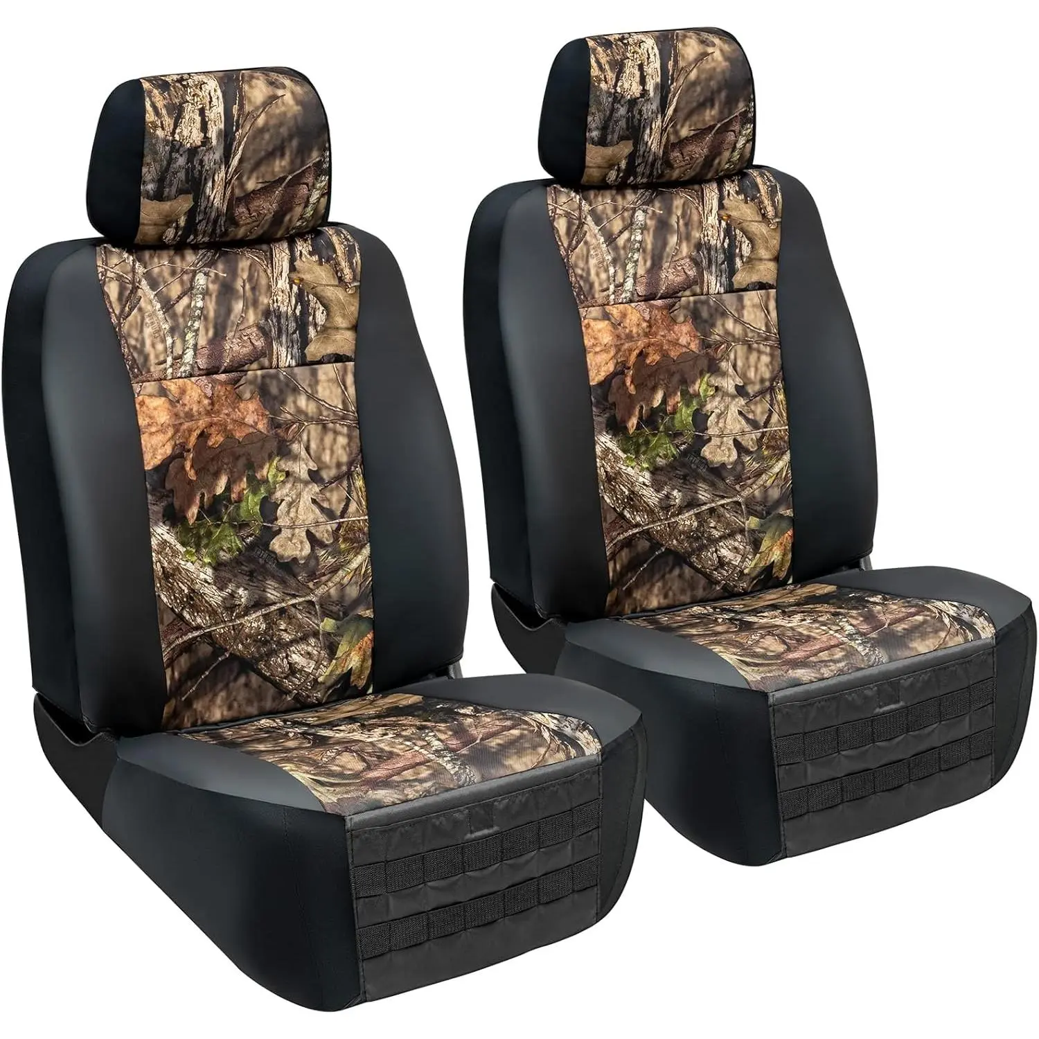 Mossy Oak Camo Heavy-Duty Front Car Seat Covers, Car Accessories for Full-Size SUVs/Trucks, Lock Bars Flap, Multi-Stretch, 22"x23.75" Top Fit, 21.5"x20" Bottom Fit, Storage Pockets, Molle-Style Organizer, Wrinkle & Fade-Resistant for Daily Driving