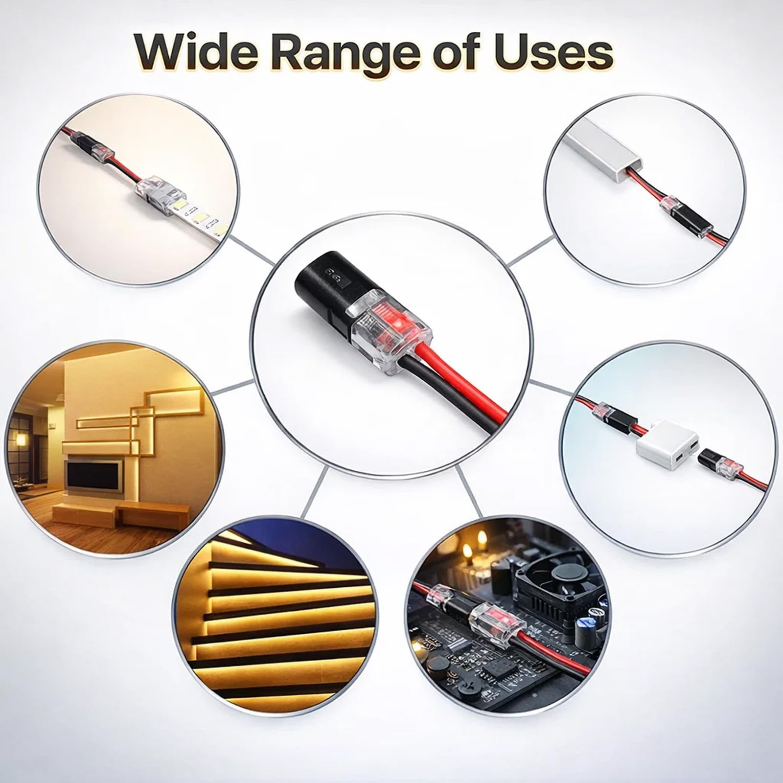 60Pcs Double Wire Plug in Connector, LED Light Strip Low Voltage Connectors 2 Pin with Locking Buckle - Quick Connect, No Wire Stripping Cutting