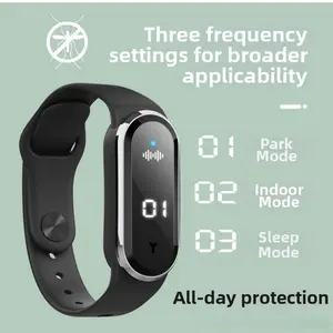 Ultrasonic mosquito repellent wristband, chemical-free bite-prevention device, with three adjustable modes, equipped with digital light display, suitable for outdoor activities, nighttime use and household use. With running count function