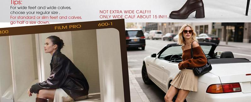 【Wide Calf】Knee High Boots for Women, Square Toe Chunky Block Heeled Platform Tall Leather Cogo Boots with Side Zipper Footwear Gir Walking Shoes Girl Comfort Fallfashion Brown Flatform