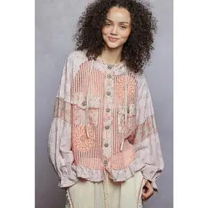 Linda Peach Jacket with Lace and Floral Details