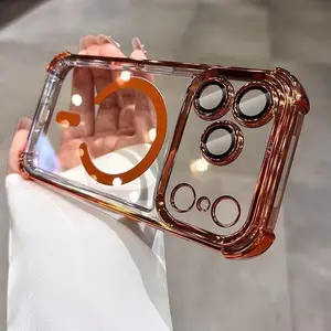 High-Quality Transparent Magnetic Shockproof Case with Four-Corner Airbag Design Anti-Drop Protection for IP17/16/15/14/13promax Models Luxury Magsafe Wireless Phone Case outdoorfun