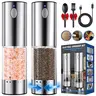 2-Piece Rechargeable Type-C Electric Salt and Pepper Grinders Set, Stainless Steel with LED Light, 6 Adjustable Coarseness, 1-Button Operation, 110ml/3.7oz, Kitchen Seasoning Utensils, Ideal for Weddings/Christmas Gifts, W/ Charging Cable