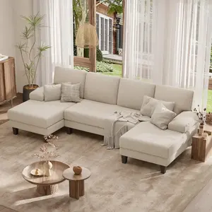 Modern U-Shaped Modular Sectional Sofa Couch with Double Chaise Solid Wood Frame Classic Lounge Sleeper for Living Room Apartment Office