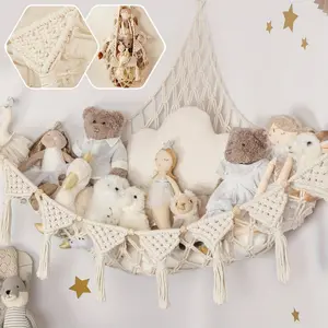 1 Pc Extra Large Macrame Stuffed Animal Storage Hammock | Boho Hand-Woven Tassel Style | Space-Saving Hangable Wall Hanging Net Organizer for Plush Toys, Bedroom & Nursery Room Decor Decoration