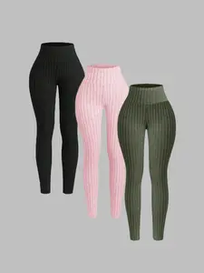 Soft Skin-Friendly High Waist Slim Fit Knit Pants Set, Three-Piece Set, Casual, Comfortable and Stylish, Perfect for Daily Wear